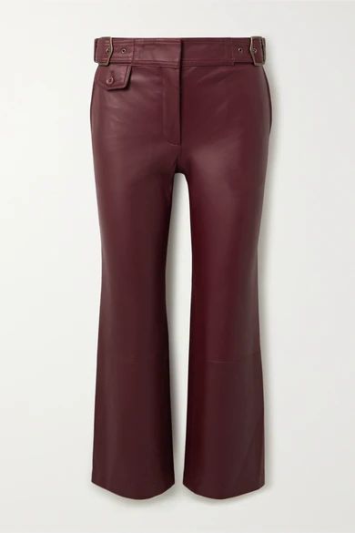 Sies Marjan - Belted Cropped Leather Flared Pants - Burgundy | NET-A-PORTER (US)