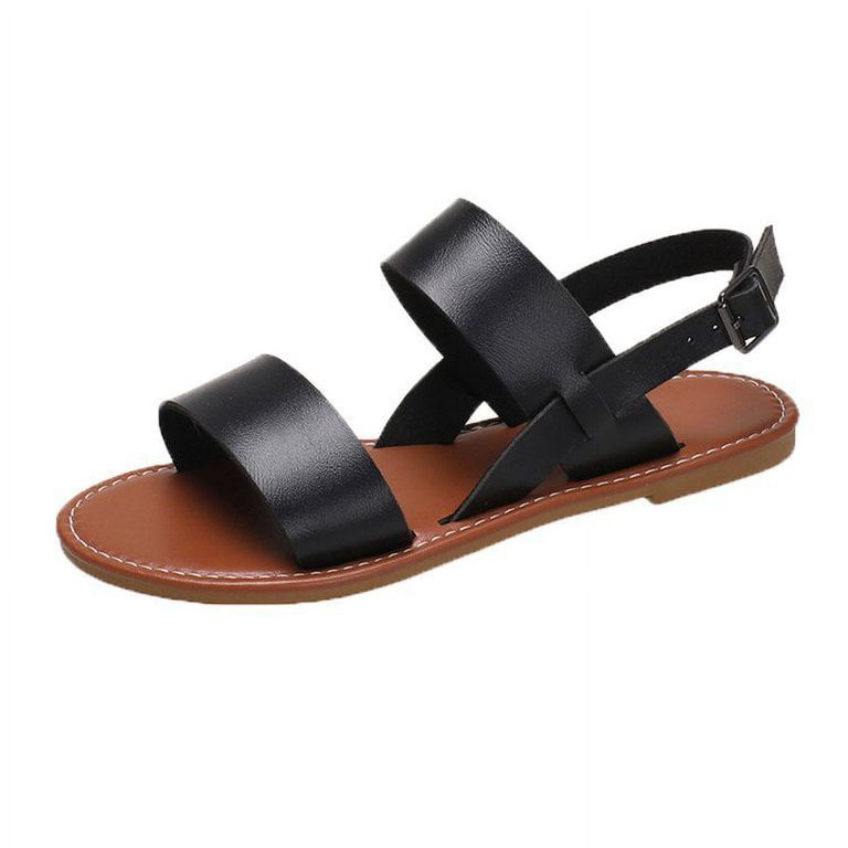 Casual Outdoors Comfy Sandals for Women, Twin Strap Plain Artificial Leather Open Toe Ankle Strap... | Walmart (US)