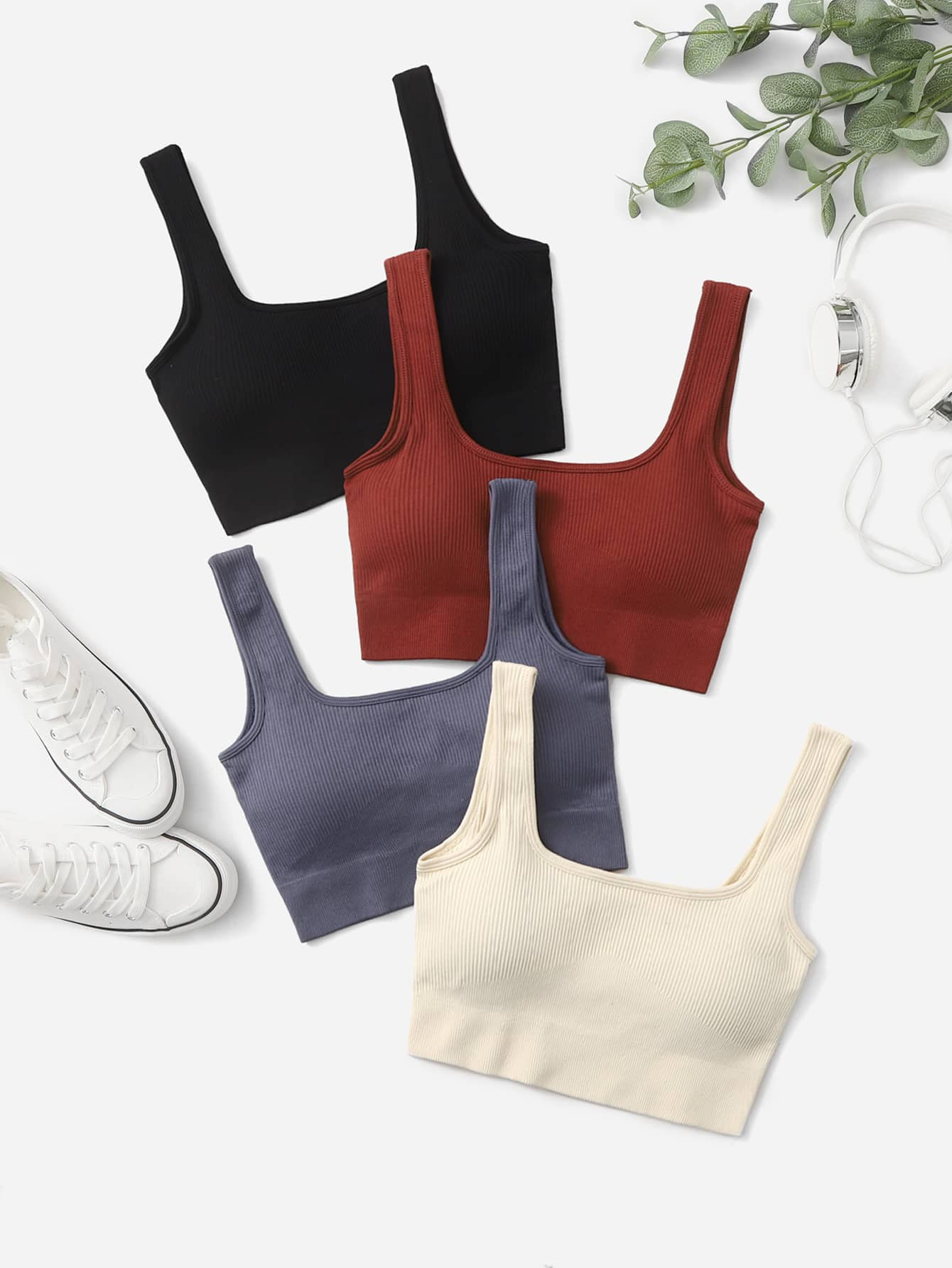 4Pack High Support Seamless Rib-knit Sports Bra | SHEIN