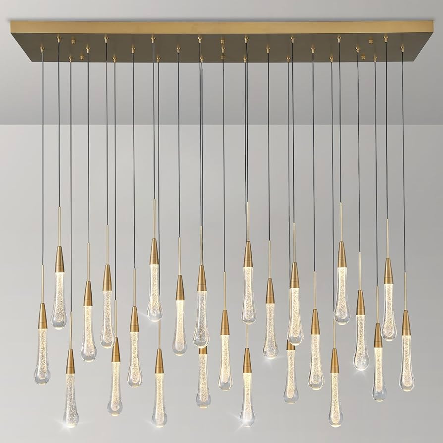 25-Lights Rectangle Gold Raindrop Chandelier with Glass, Luxury Farmhouse Large Linear Chandelier... | Amazon (US)