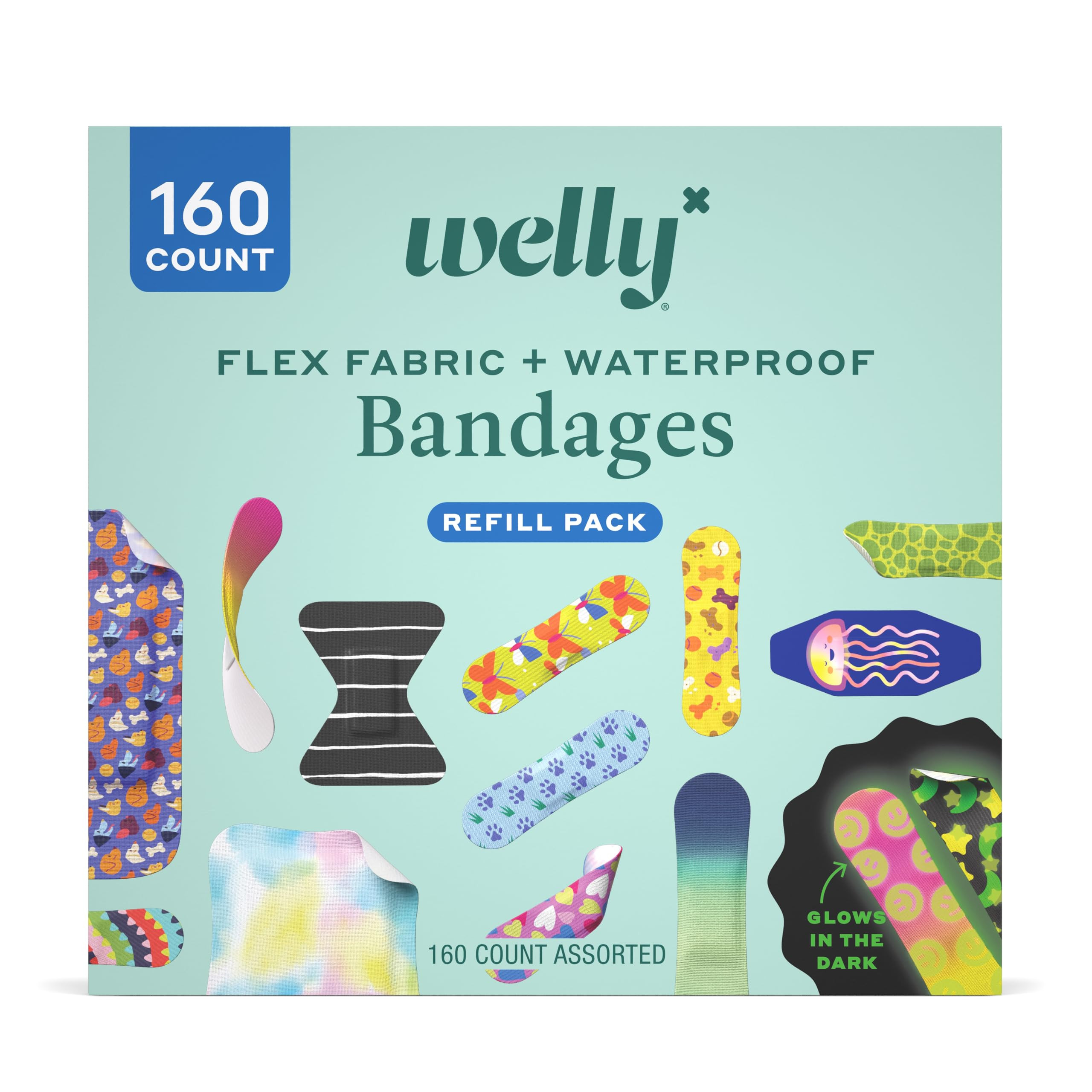 Welly Bandage Large Refill Pack | Adhesive Flexible Fabric, Glow-in-The-Dark & Waterproof Bandage... | Amazon (US)