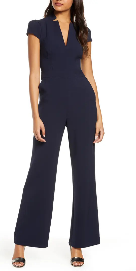 Vince Camuto Notch Collar Cap Sleeve Crepe Jumpsuit | Nordstrom | Nordstrom