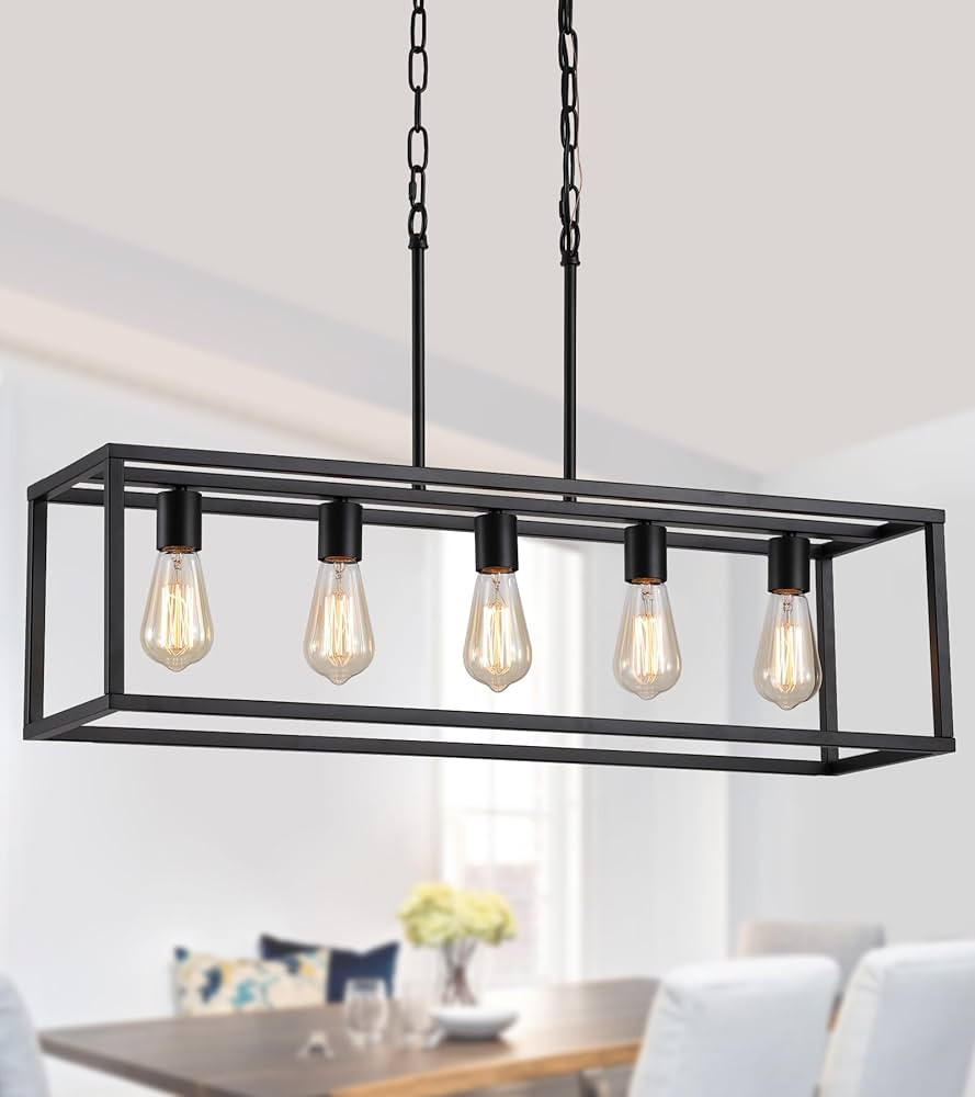 AMZASA Black Rectangle Kitchen Island Lights Rectangular Modern Industrial Chandelier for Dining ... | Amazon (US)