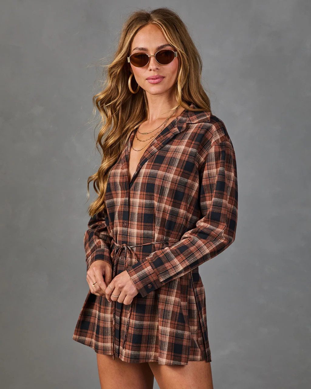 Turning Season Cotton Plaid Waist Tie Romper | VICI