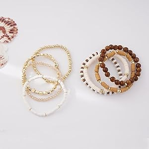 GOOJIDS Surfer Heishi Clay Bead Bracelets for Women Bohemian Stackable Gold Plated Beaded Stretch... | Amazon (US)