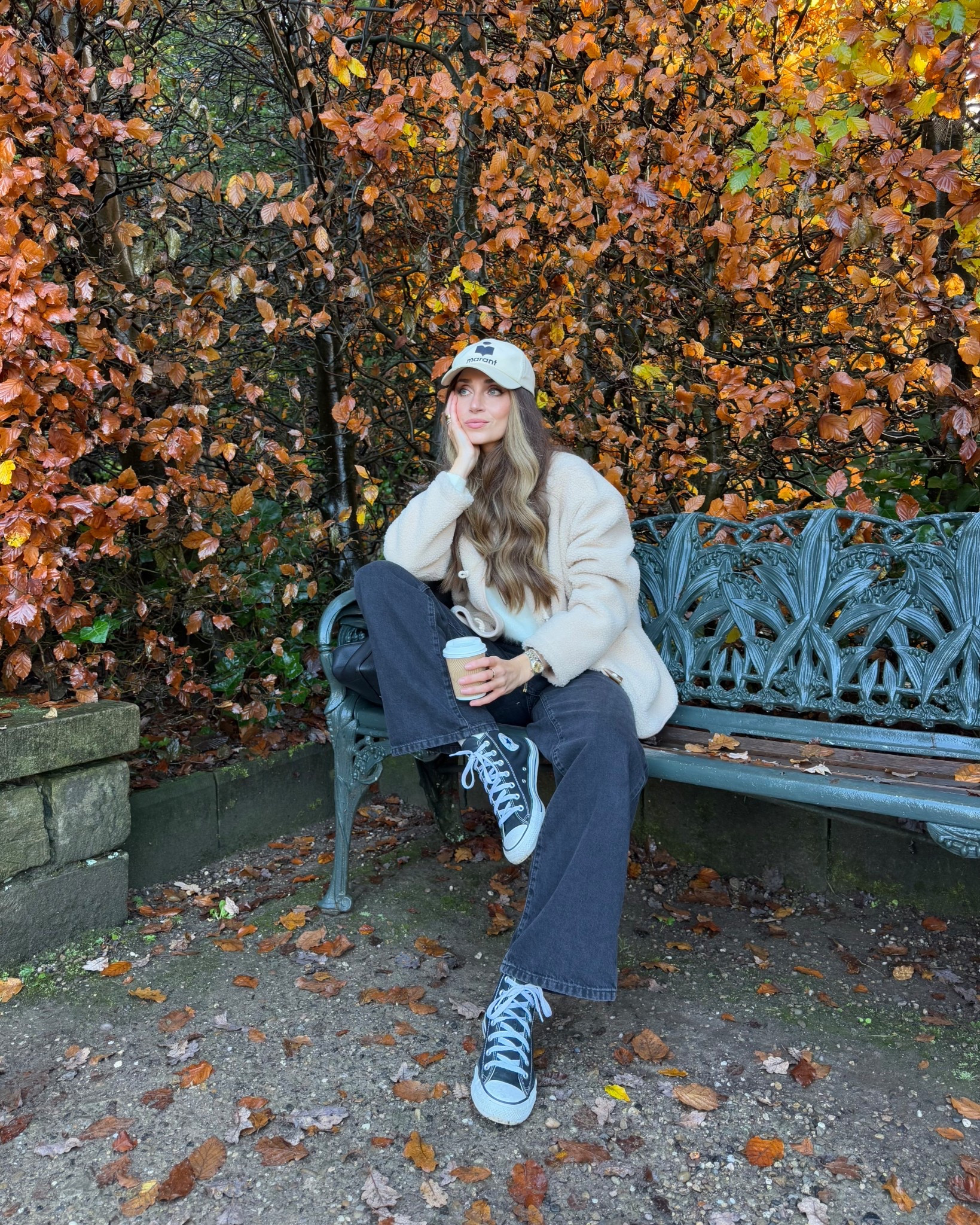 Autumn outfit with Borg jacket and black jeans paired with a classic pair of Converse 🤎🤍 

#LTKautumn #LTKjeans #LTKuk