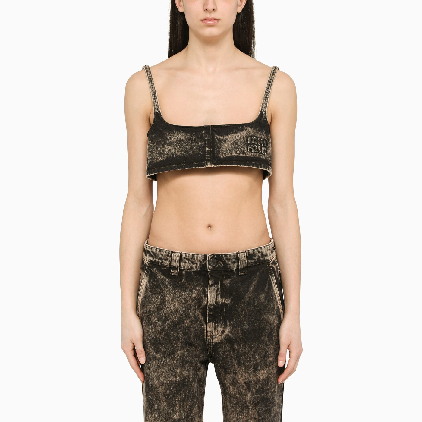 Top corto nero in denim | The Double F