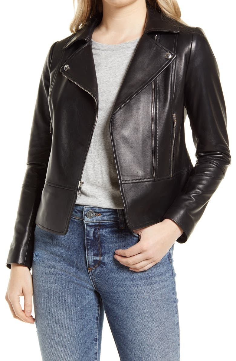 Peplum Lambskin Leather Moto Jacket | Nordstrom
