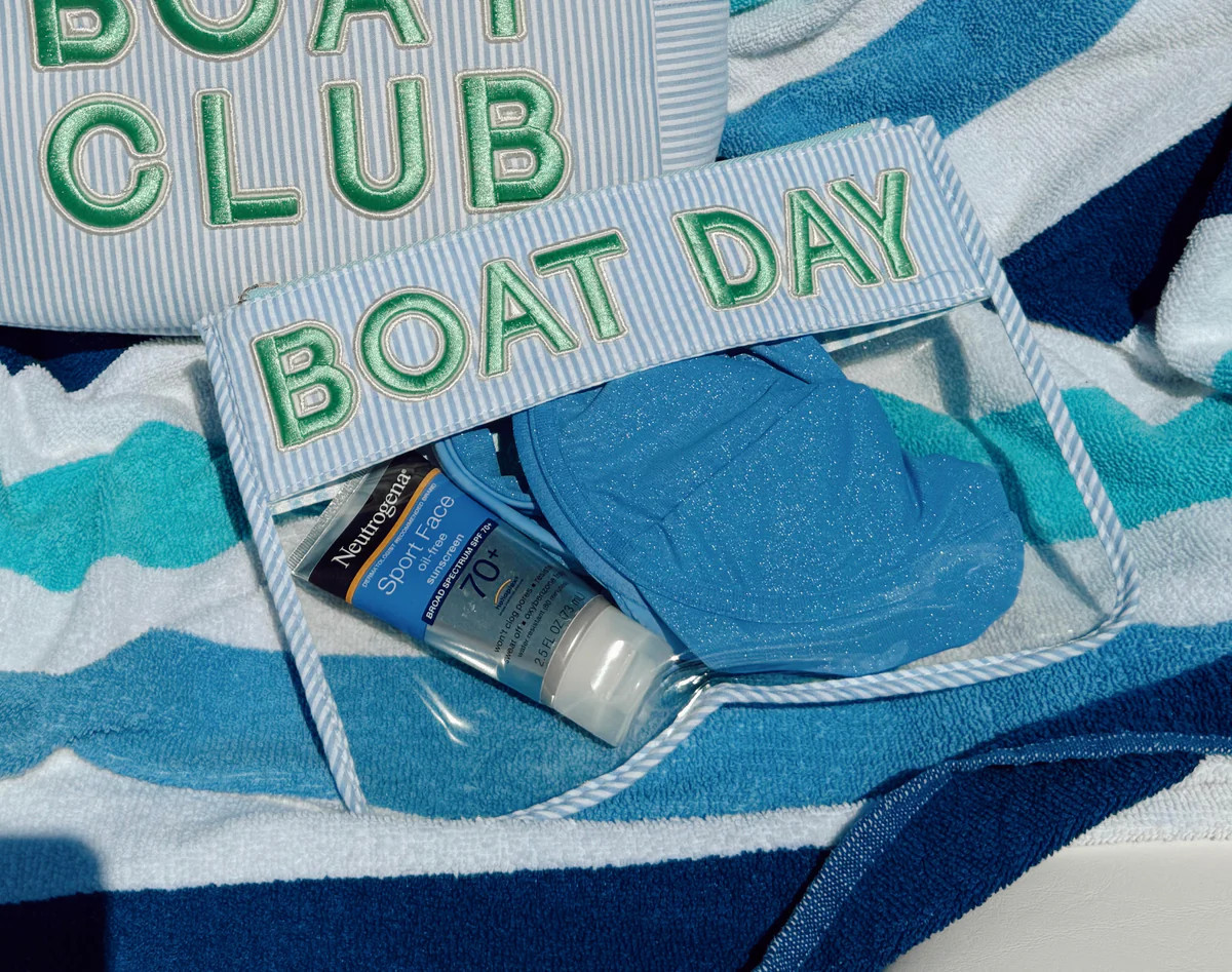 Boat Day - Blue SeerSucker Clear Pouch | KenzKustomz