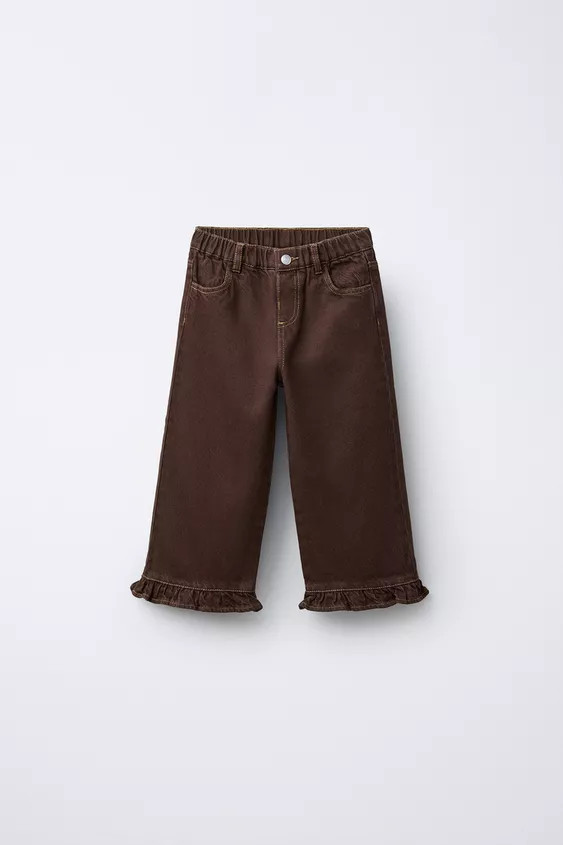 PANTALON EN SERGÉ À VOLANTS SUR LE BAS | Zara Canada