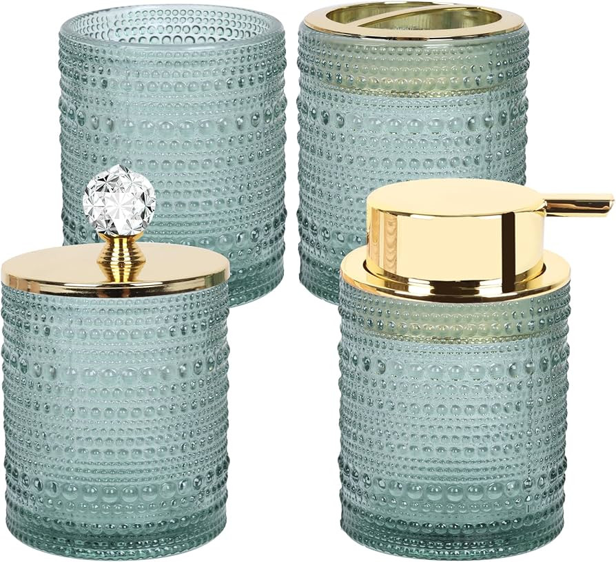 FEILANDUO Bathroom Accessories Set,4Pcs Glass Bathroom Accessories,Vanity Bathroom Decor, Soap Di... | Amazon (UK)