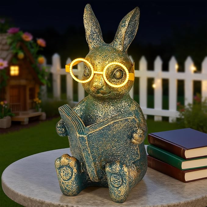 Solar Garden Decor, Adorable Rabbit Statue with Solar-Powered Glasses, Outdoor Bunny Figurine Lig... | Amazon (US)