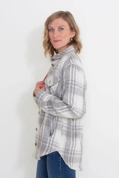 Thread & Supply Chandler Plaid Shacket for Women in Light Grey | Glik's