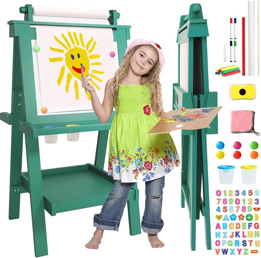 Easel for Kids Deluxe Foldable All-in-1 Toddler Easel with Paper Roll& 84pcs Accessories Magnetic... | Amazon (US)