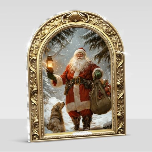 Vintage Santa Claus Christmas Sign Table Decorations Santa Dog Winter Decorative Sign Centerpieces for Tables Tiered Tray Mantel Holiday Christmas Home Decor, Gold | Amazon (US)