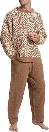 SlumberMee Mens Fleece Plush Pajama Set Ultra Soft Fluffy Warm Pjs Long Sleeve Top & Bottom Knit ... | Amazon (US)