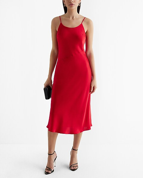 Satin Scoop Neck Midi Downtown Cami Slip Dress | Express