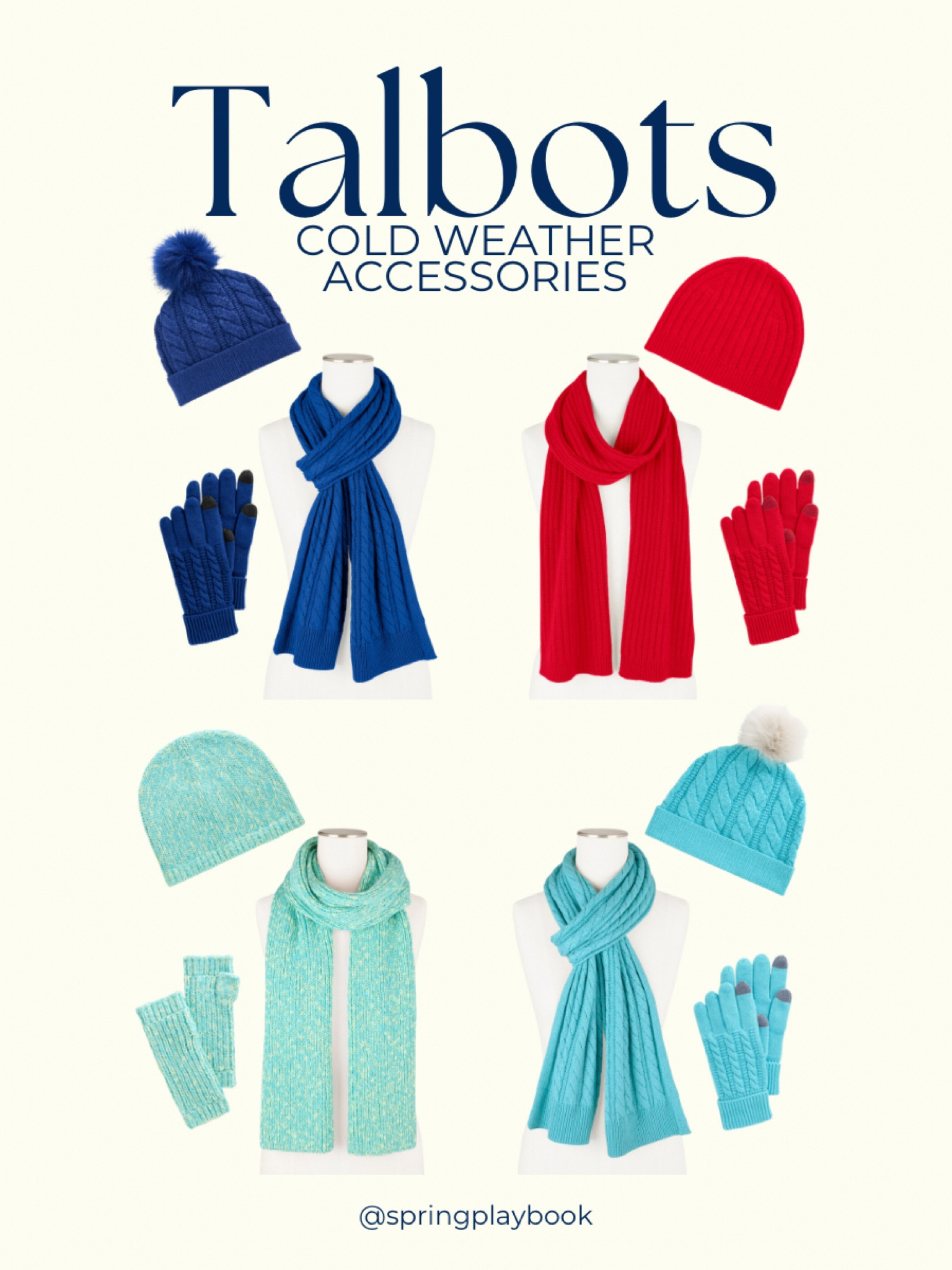 Cold weather accessories for Springs, from Talbots. Beanies, scarfs, and tech gloves. 

Top row - Clear Spring
Bottom Row - Light Spring/Light Summer

Red is #hocpoppy

#createdcolorful #createdcolorfulspring #hocspring #tcispring #pcaspring #lightspring #warmspring #truespring #brightspring #clearspring #paintboxspring #bluespring

#LTKSeasonal #LTKGiftGuide #LTKFindsUnder50