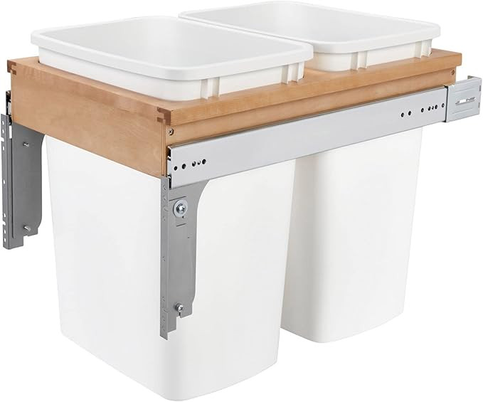Rev-A-Shelf Double Pull-Out Trash Can for Base Kitchen/ Bathroom Cabinets, 35 Qt Wood Top Mount G... | Amazon (US)