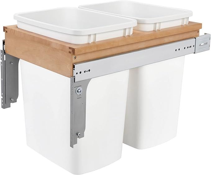 Rev-A-Shelf Double Pull-Out Trash Can for Base Kitchen/ Bathroom Cabinets, 35 Qt Wood Top Mount G... | Amazon (US)