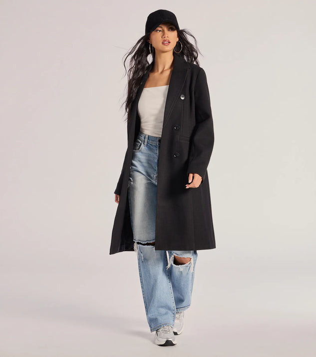 Sophisticated Layers Double-Breasted Faux Wool Trench Coat | Windsor Stores