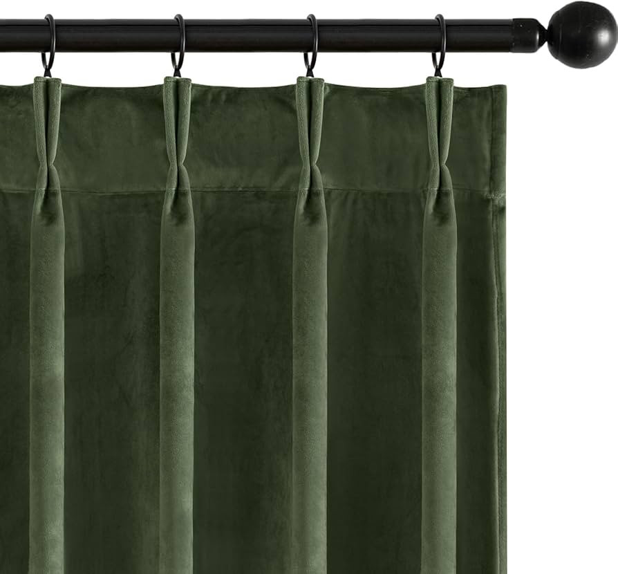 MIULEE Olive Green Velvet Curtains 90 inches Long, Pinch Pleated Blackout Drapes with Hooks, Ther... | Amazon (US)