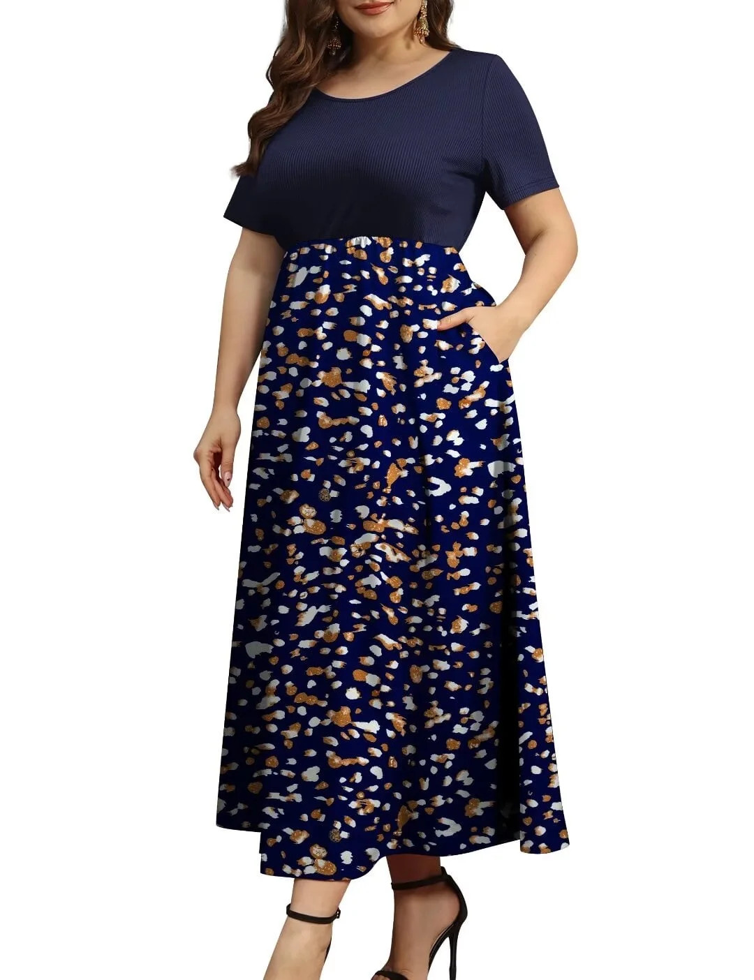 FOLUNSI Women Plus Size Dresses Short Sleeve Loose Ribbed Casual Long Maxi Dresses with Pockets M... | Walmart (US)