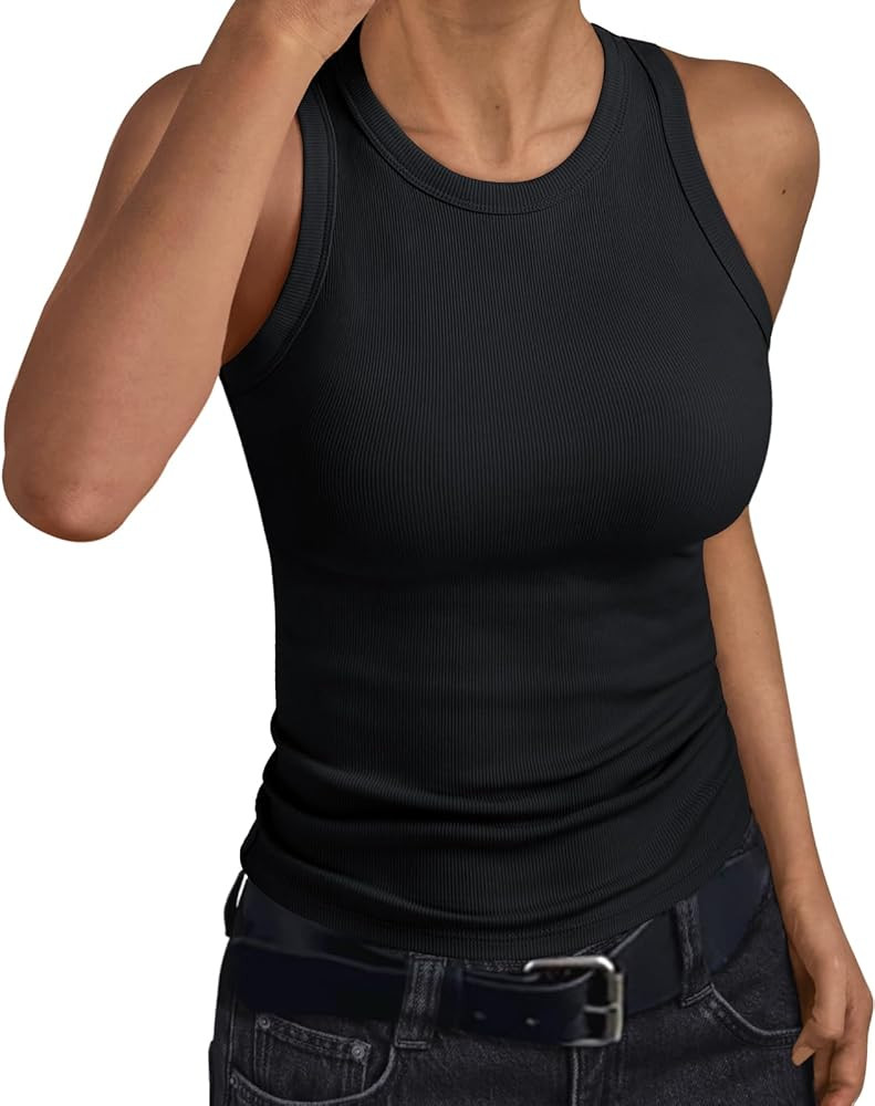 Trendy Queen Womens Tank Tops Summer Workout Racerback Ribbed Shirts Beach Vacation Outfits Sprin... | Amazon (US)