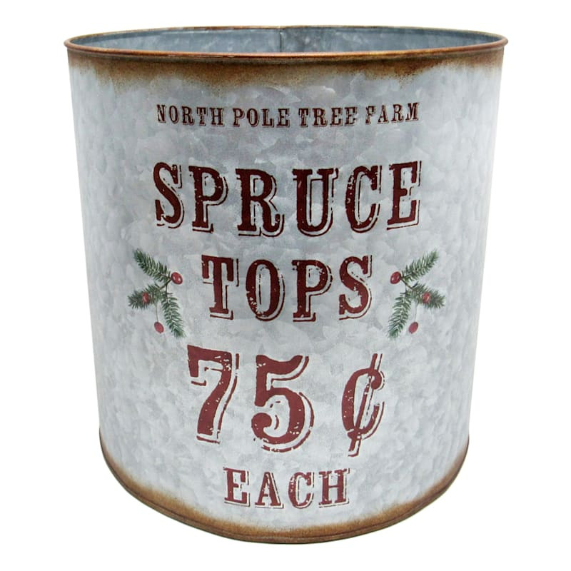 Homespun Holiday Large Spruce Tops Galvanized Metal Container, 12" | At Home