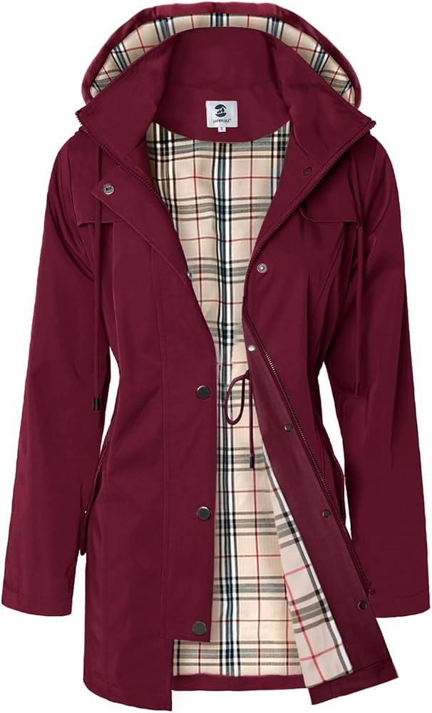 SaphiRose Women's Long Hooded Rain Jacket Outdoor Raincoat Windbreaker | Amazon (US)