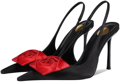 Flower High Heels for Women Closed Pointed Toe Stilettos Heel Pumps Slip On Elastic Ankle Strap S... | Amazon (US)