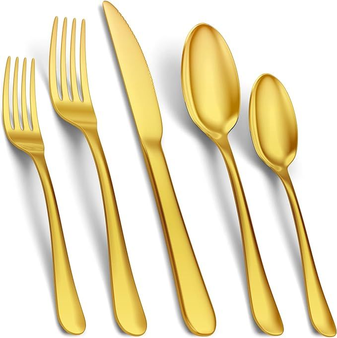 Tribal Cooking Gold Flatware Set-Stainless Steel silverware, Utensil, Cutlery Set-Flatware Sets -... | Amazon (US)