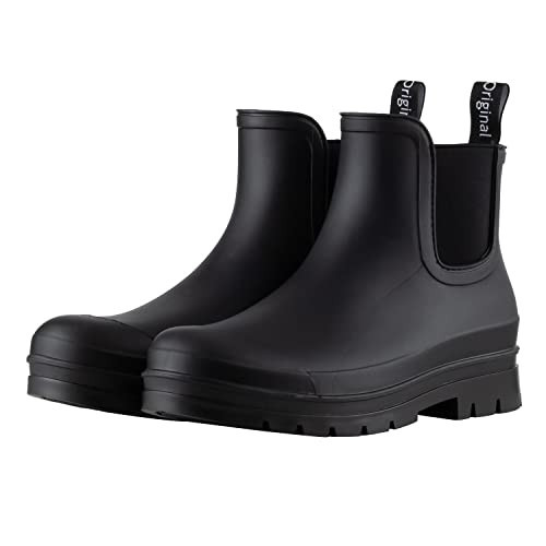 Planone Wide Width Short Rain Boots Women Fashion Waterproof Chelsea Boots for Women Matte Outdoor Garden Shoes Ankle Muck Boots for Ladies Non Slip Work Shoes Rubber Boots with Premium Comfort Insole | Amazon (US)