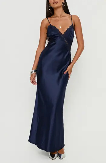Princess Polly Madelene Lace Trim Satin Gown | Nordstrom | Nordstrom