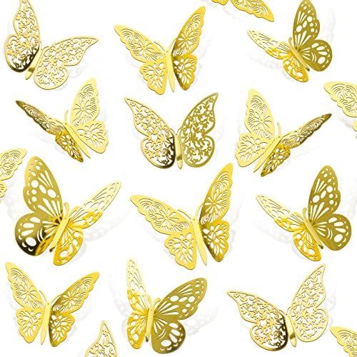 72Pcs 3D Butterfly Wall Decor Stickers, Gold Butterfly Decorations 3 Styles 3 Sizes, Butterfly Pa... | Amazon (US)