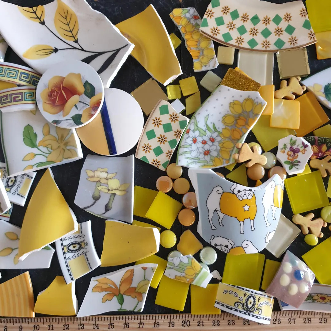 Yellow Mixed Media Pack: Handcut Vintage China, Glass Tiles for Mosaics - Etsy | Etsy (Global)