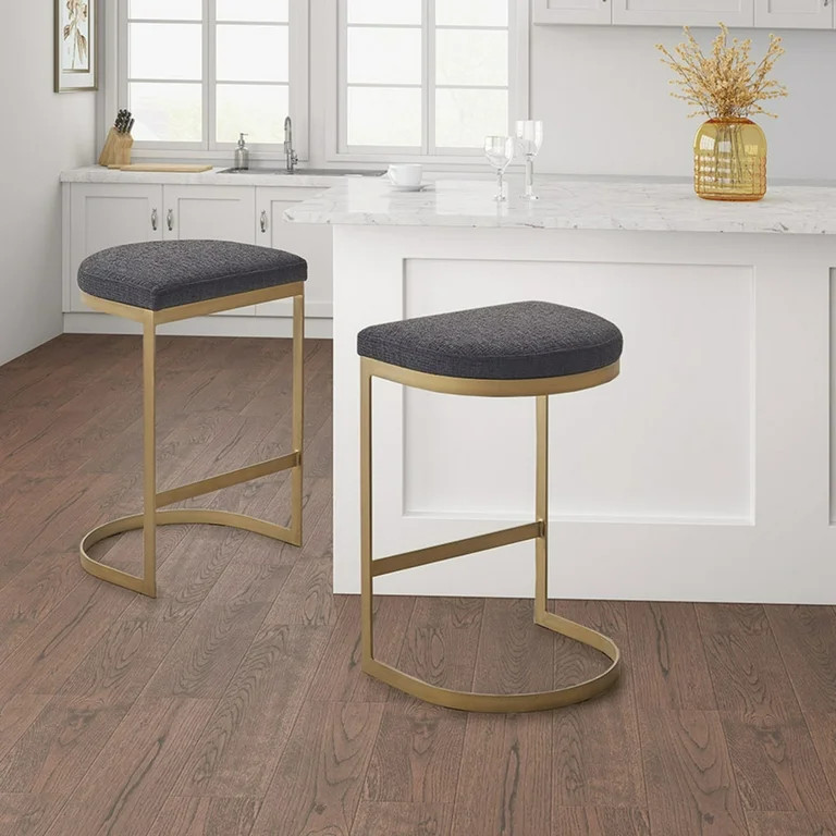 Dawn Whisper Modern Maison Counter Stool, Charcoal/Antique Gold | Walmart (US)