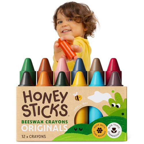 Honeysticks 100% Pure Beeswax Crayons (12 Pack) - Non Toxic Crayons for Toddlers 1-3, Safe for Baby from 1 Year Old Plus, Handmade with Natural Beeswax and Food-Grade Colors, Eco Friendly | Amazon (US)