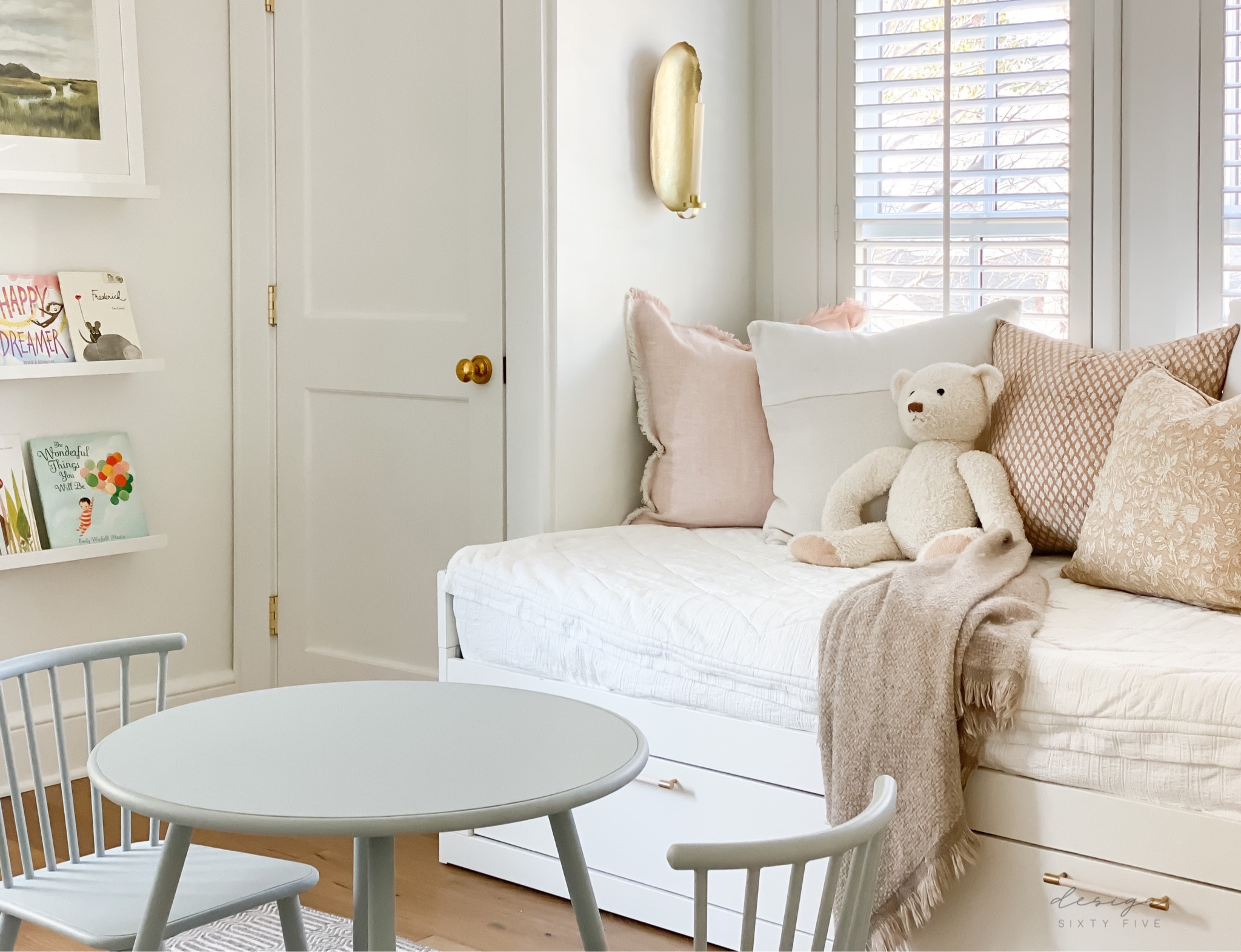 Arden’s Room sources #girlsroom blush patterned pillows, brass sconces, hand painted kids table, leather drawer pulls, window seat, daybed

#LTKkids #LTKhome #LTKbaby