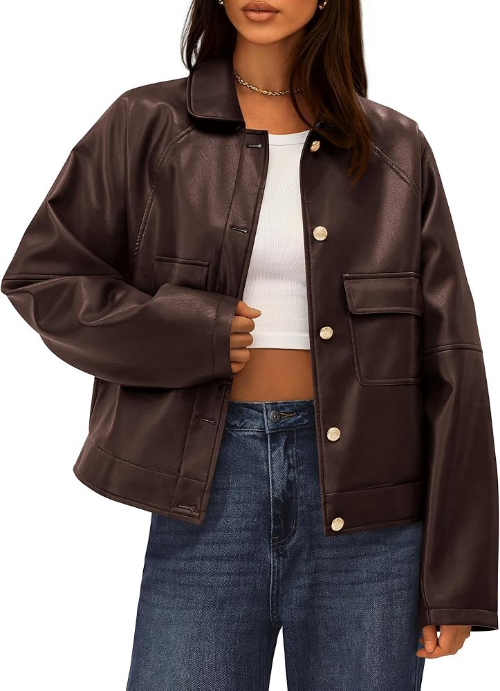 BTFBM Leather Jacket Women Fall Clothes 2025 Long Sleeve Button Down Winter Coats Oversized Motor... | Amazon (US)