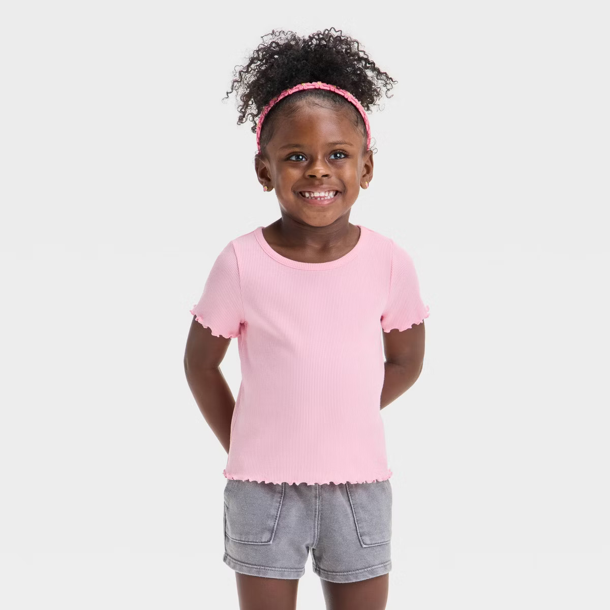 Toddler Girls' Ribbed Solid Knit Short Sleeve T-Shirt - Cat & Jack™ Pink 5T | Target