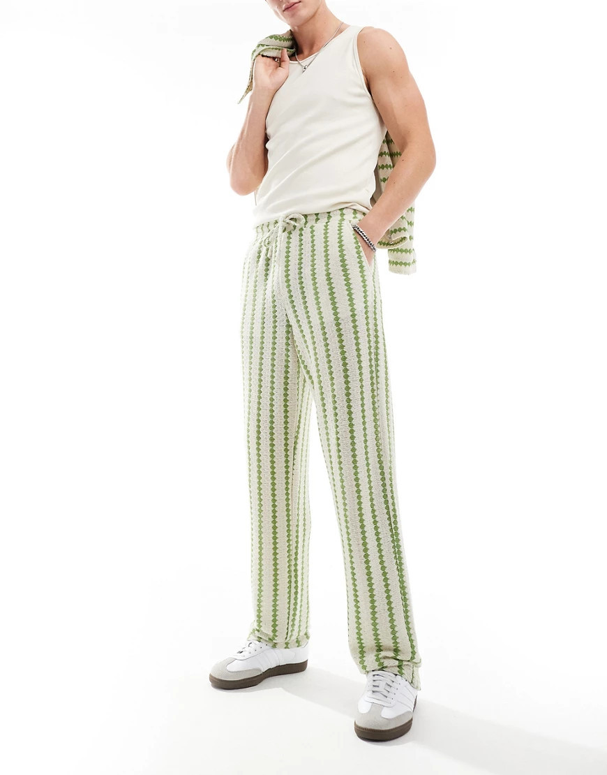 ASOS DESIGN relaxed striped pants in green and beige-Multi | ASOS (Global)