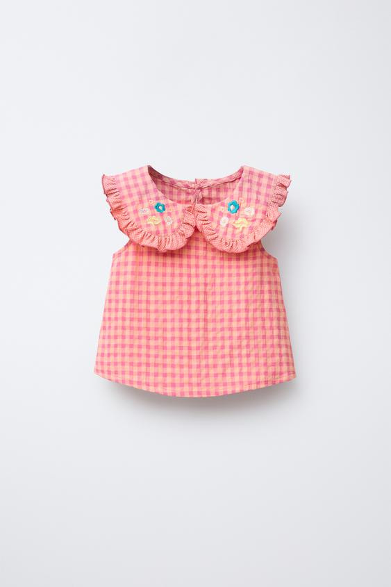 EMBROIDERED PLAID BLOUSE | Zara US