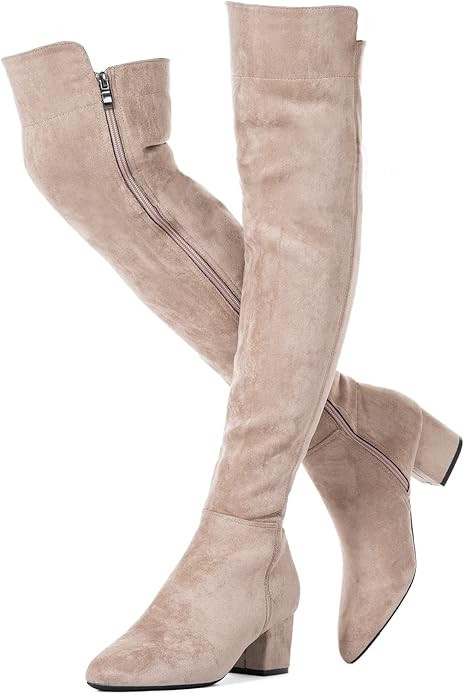 N.N.G Women Over Knee Boots Suede Thigh High Long Comfort Black Winter Low Square Toe Block Heel | Amazon (US)
