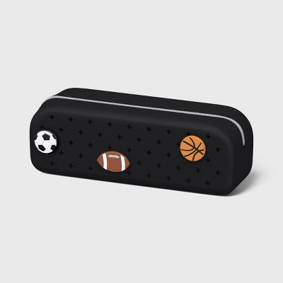 Single Zip Silicone Pencil Pouch Black with Sports Charms - up&up™ | Target
