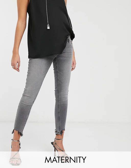 Topshop Maternity Jamie overbump skinny jeans with raw hem in grey | ASOS AU