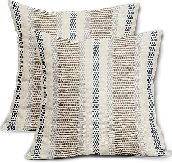 Brown Blue Pillow Covers 18x18 Set of 2 Gray Grey Dot Print Striped Decorative Outdoor Pillowcase... | Amazon (US)