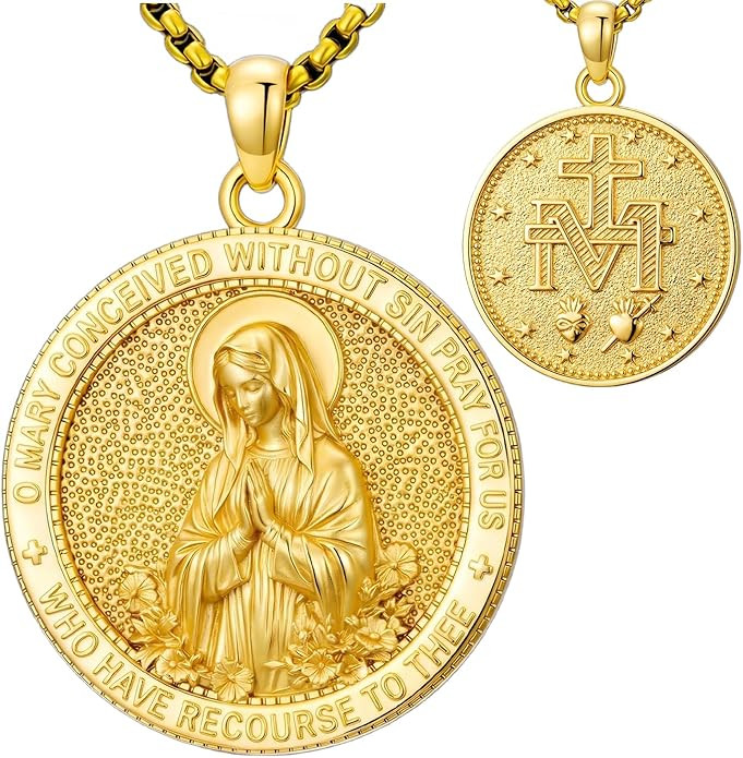 Patron Saint Necklace 14K Gold Medal Catholic Pendant Christian Religious Amulet Jewelry Gift for... | Amazon (US)