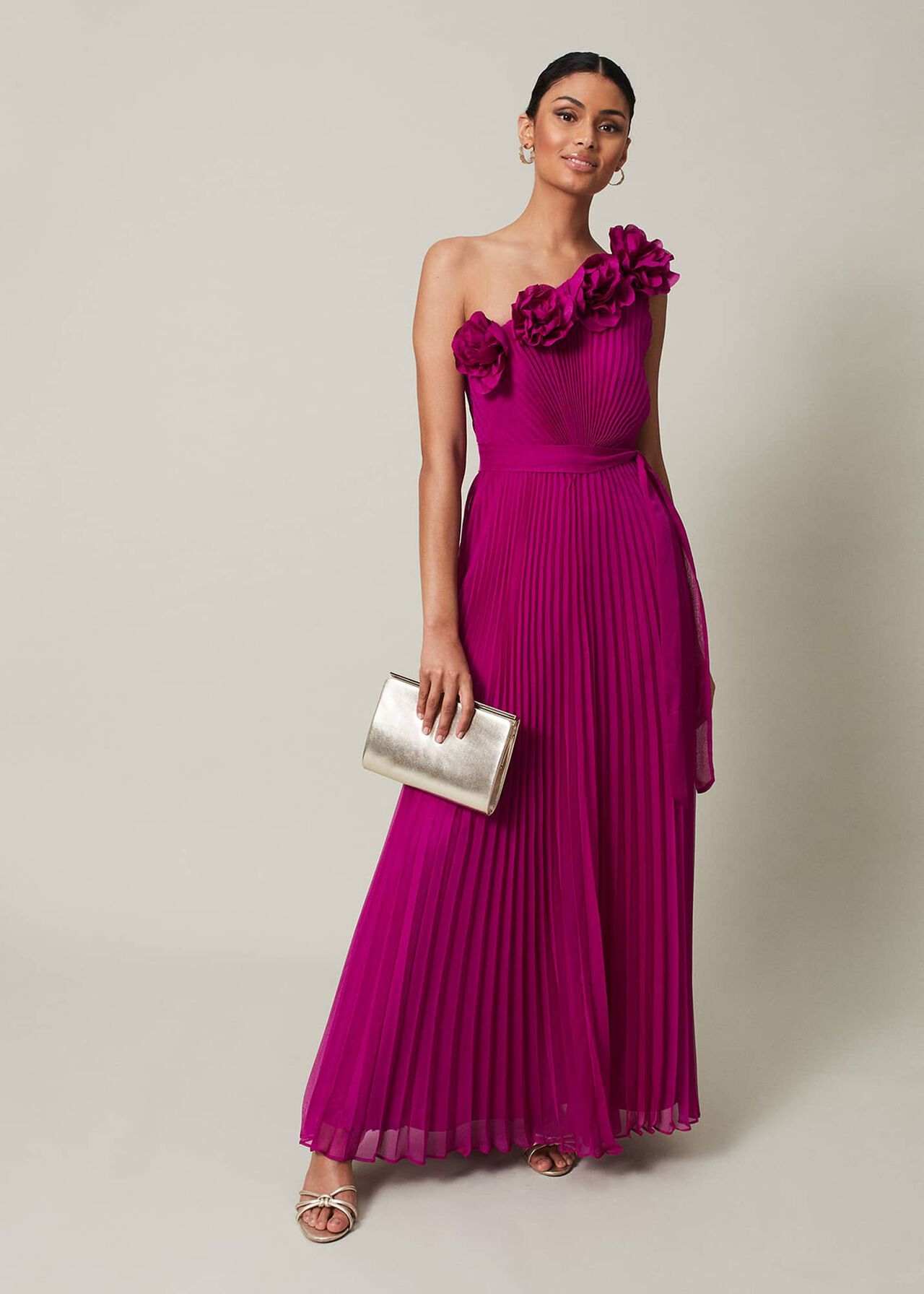 Minnie One Shoulder Pleated Maxi Dress | Phase Eight (UK)