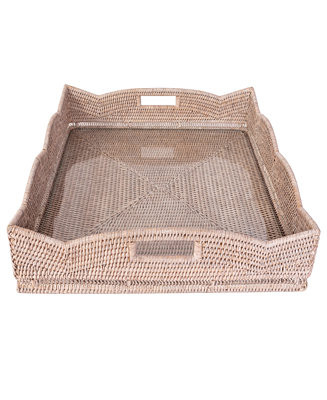 Artifacts Rattan Scallop Square Tray with Glass Insert - Macy's | Macy's